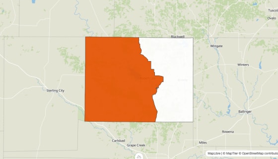 Map preview of Coke County, TX - Population Change 2010-2023 (%)