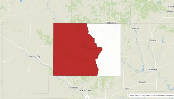 Map preview of Coke County, TX - Population Change 2010-2023 (Total)