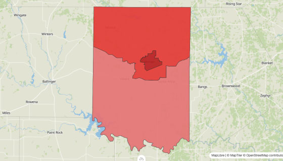 Map preview of Coleman County, TX - Population Change 2010-2023 (Total)