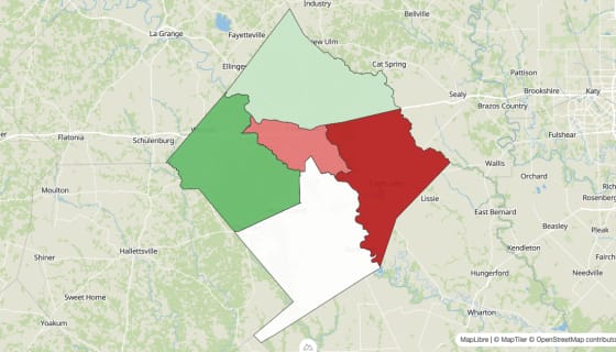 Map preview of Colorado County, TX - Population Change 2010-2023 (Total)
