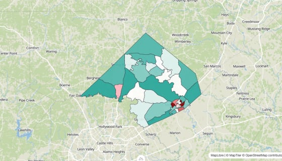 Map preview of Comal County, TX - Population Change 2020-2023 (Total)
