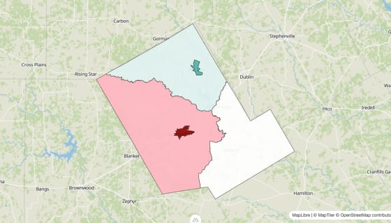 Map preview of Comanche County, TX - Population Change 2020-2023 (Total)