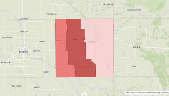 Map preview of Crosby County, TX - Population Change 2010-2023 (Total)