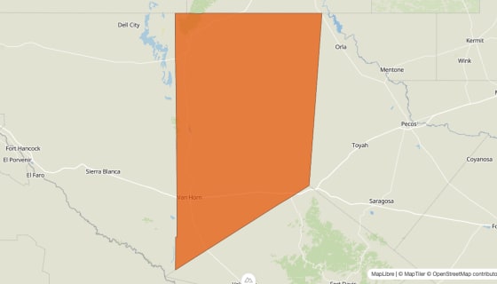 Map preview of Culberson County, TX - Population Change 2010-2023 (%)