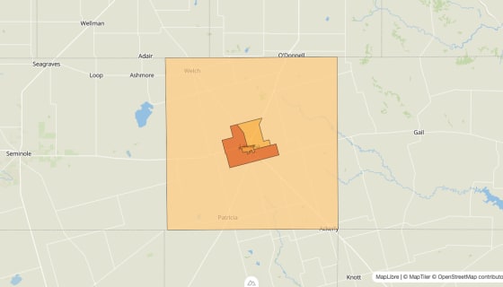 Map preview of Dawson County, TX - Population Change 2010-2023 (%)