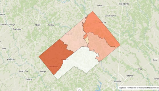 Map preview of DeWitt County, TX - Population Change 2020-2023 (%)