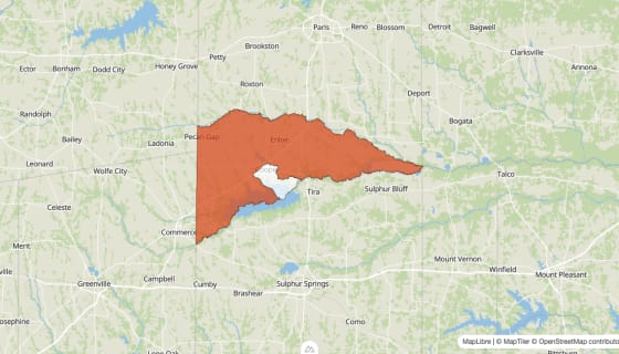 Map preview of Delta County, TX - Population Change 2020-2023 (%)