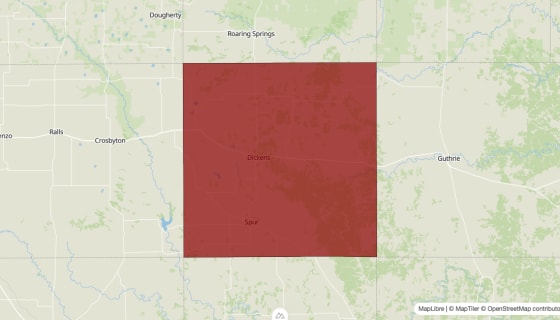Map preview of Dickens County, TX - Population Change 2020-2023 (Total)