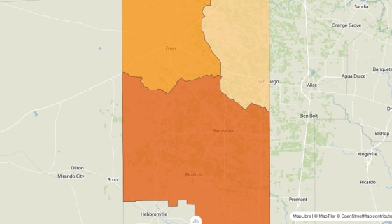 Map preview of Duval County, TX - Population Change 2010-2023 (%)