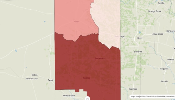 Map preview of Duval County, TX - Population Change 2020-2023 (Total)