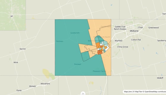 Map preview of Ector County, TX - Population Change 2010-2023 (%)