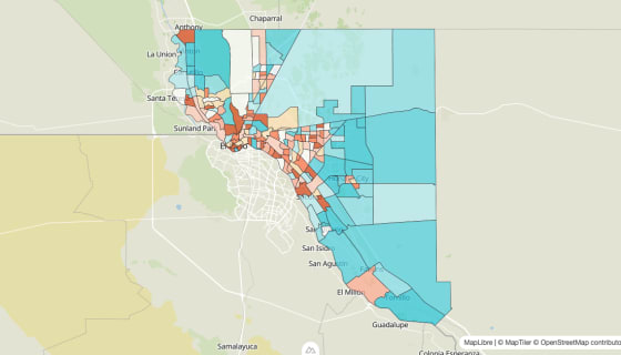 Map preview of El Paso County, TX - Population Change 2020-2023 (%)