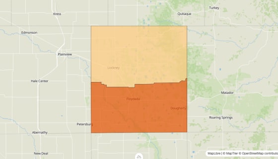 Map preview of Floyd County, TX - Population Change 2010-2023 (%)