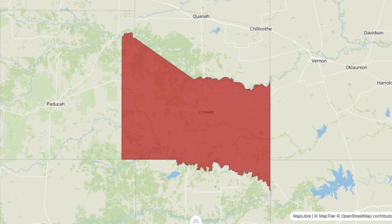 Map preview of Foard County, TX - Population Change 2010-2023 (Total)