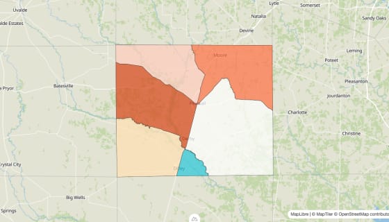 Map preview of Frio County, TX - Population Change 2020-2023 (%)