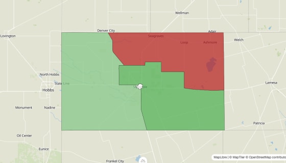 Map preview of Gaines County, TX - Population Change 2010-2023 (Total)
