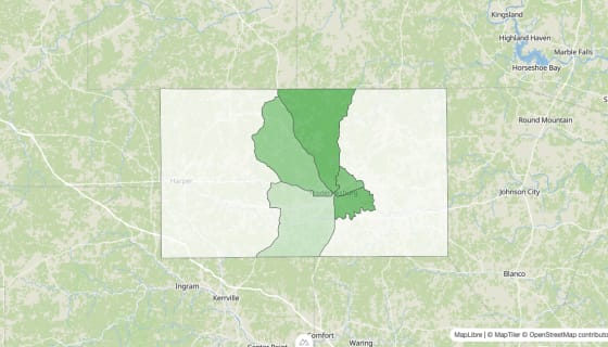Map preview of Gillespie County, TX - Population Change 2010-2023 (Total)