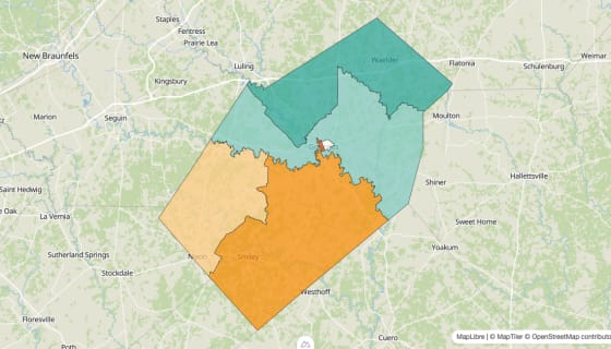 Map preview of Gonzales County, TX - Population Change 2010-2023 (%)