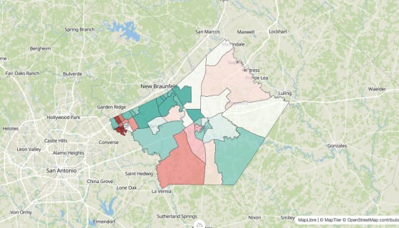 Map preview of Guadalupe County, TX - Population Change 2020-2023 (Total)