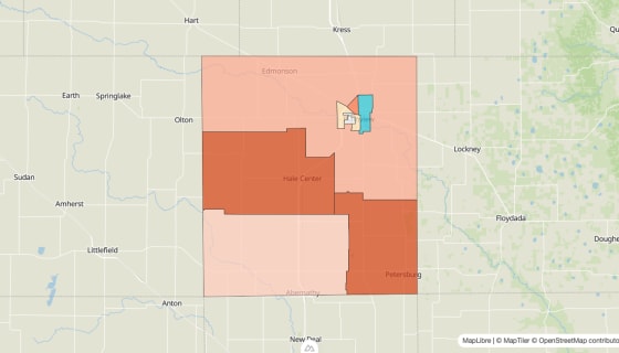 Map preview of Hale County, TX - Population Change 2020-2023 (%)