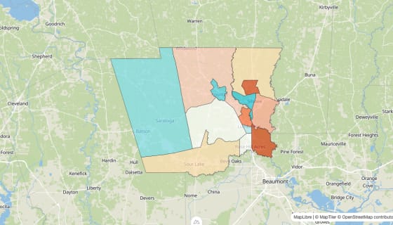 Map preview of Hardin County, TX - Population Change 2020-2023 (%)