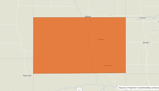 Map preview of Hartley County, TX - Population Change 2010-2023 (%)