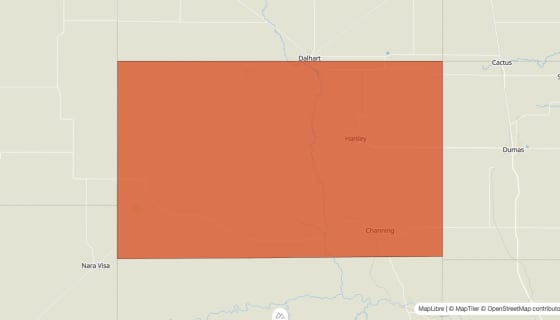 Map preview of Hartley County, TX - Population Change 2020-2023 (%)