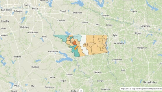 Map preview of Henderson County, TX - Population Change 2010-2023 (%)