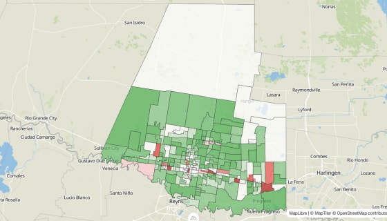 Map preview of Hidalgo County, TX - Population Change 2010-2023 (Total)