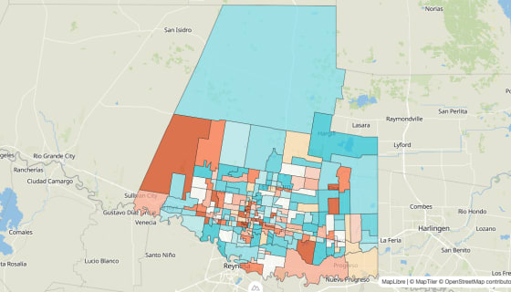 Map preview of Hidalgo County, TX - Population Change 2020-2023 (%)