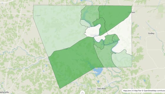 Map preview of Hood County, TX - Population Change 2010-2023 (Total)