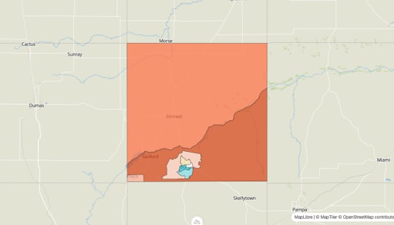 Map preview of Hutchinson County, TX - Population Change 2020-2023 (%)