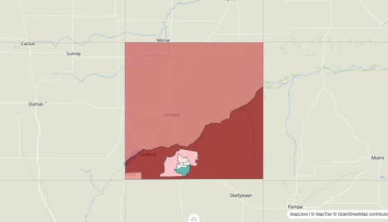 Map preview of Hutchinson County, TX - Population Change 2020-2023 (Total)