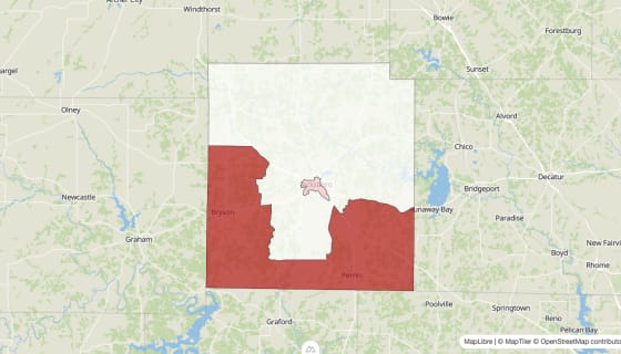 Map preview of Jack County, TX - Population Change 2010-2023 (Total)