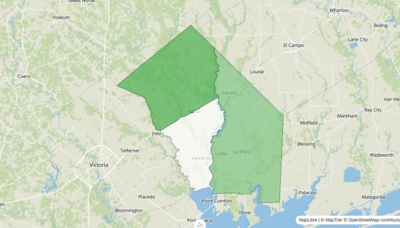 Map preview of Jackson County, TX - Population Change 2010-2023 (Total)