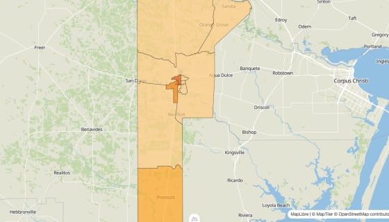 Map preview of Jim Wells County, TX - Population Change 2010-2023 (%)