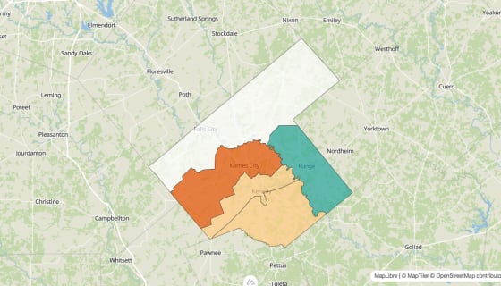 Map preview of Karnes County, TX - Population Change 2010-2023 (%)