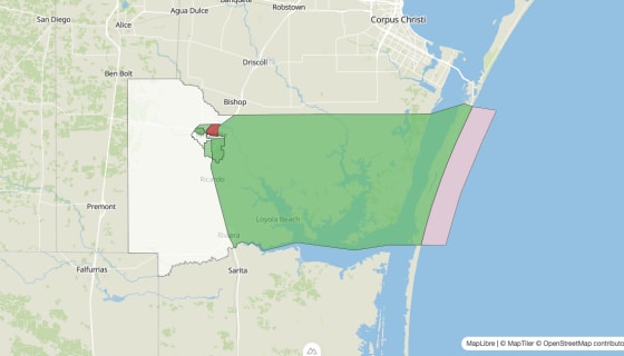 Map preview of Kleberg County, TX - Population Change 2010-2023 (Total)