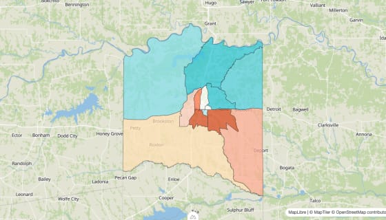 Map preview of Lamar County, TX - Population Change 2020-2023 (%)