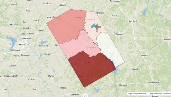 Map preview of Limestone County, TX - Population Change 2020-2023 (Total)