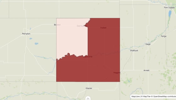 Map preview of Lipscomb County, TX - Population Change 2020-2023 (Total)