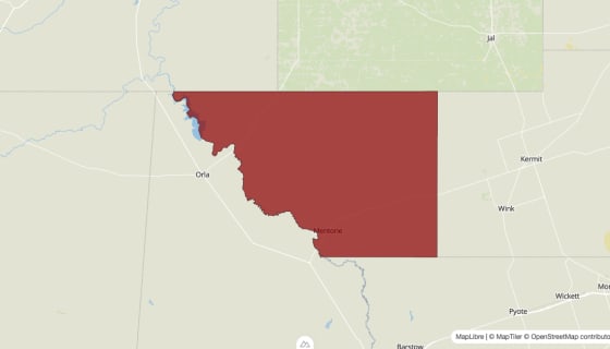 Map preview of Loving County, TX - Population Change 2020-2023 (Total)