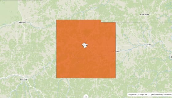 Map preview of Mason County, TX - Population Change 2010-2023 (%)