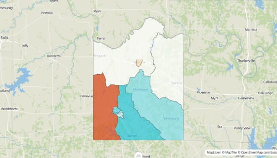 Map preview of Montague County, TX - Population Change 2020-2023 (%)