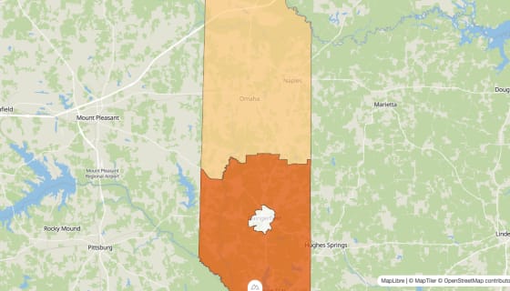 Map preview of Morris County, TX - Population Change 2010-2023 (%)