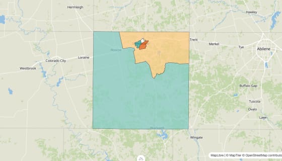 Map preview of Nolan County, TX - Population Change 2010-2023 (%)