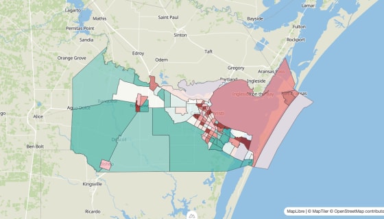Map preview of Nueces County, TX - Population Change 2020-2023 (Total)