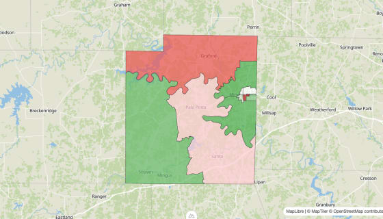 Map preview of Palo Pinto County, TX - Population Change 2010-2023 (Total)