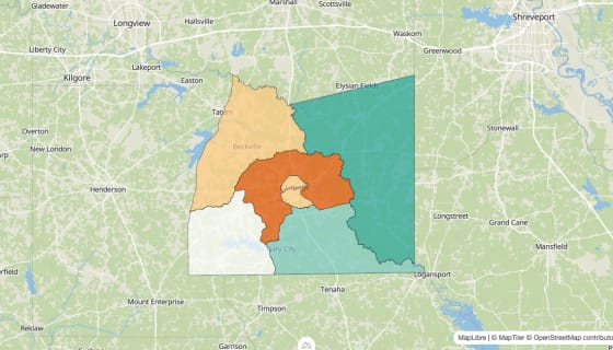 Map preview of Panola County, TX - Population Change 2010-2023 (%)
