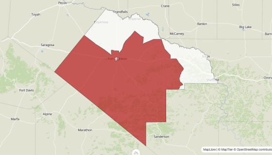 Map preview of Pecos County, TX - Population Change 2010-2023 (Total)